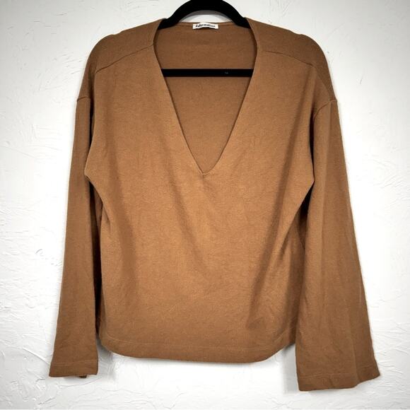 Reformation Brown Organic Cotton Blend V Neck Sweater Women S Bell Sleeve Luxury - Picture 1 of 11